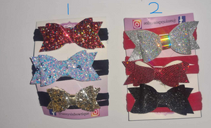 Set of 3 mini bows attached to stretchy nylon headbands