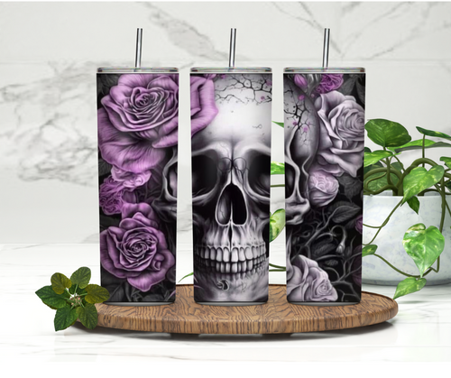 Purple floral skull Tumbler