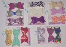 Load image into Gallery viewer, Set of 3 mini bows attached to stretchy nylon headbands
