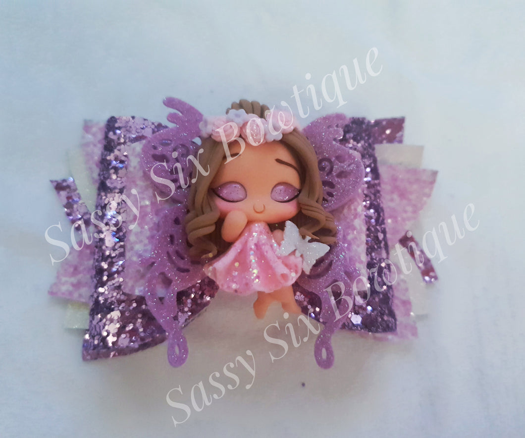 Pink purple fairy clay bow