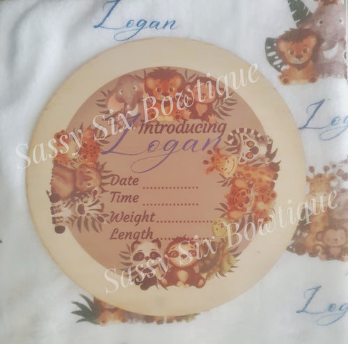 Personalised Baby Announcement wooden round