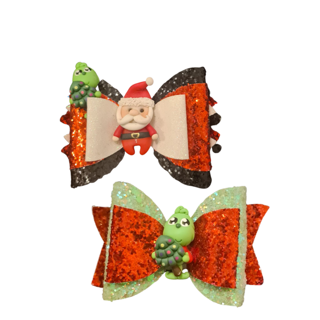 Grinch clay hairbow